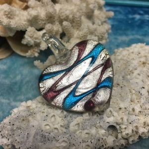 Silver Foil Glass Heart  Lampwor Murano Pendant